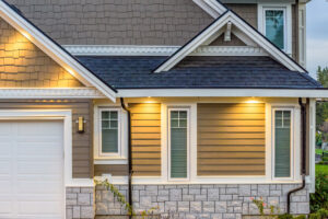 Picture of the front of a recently painted house.